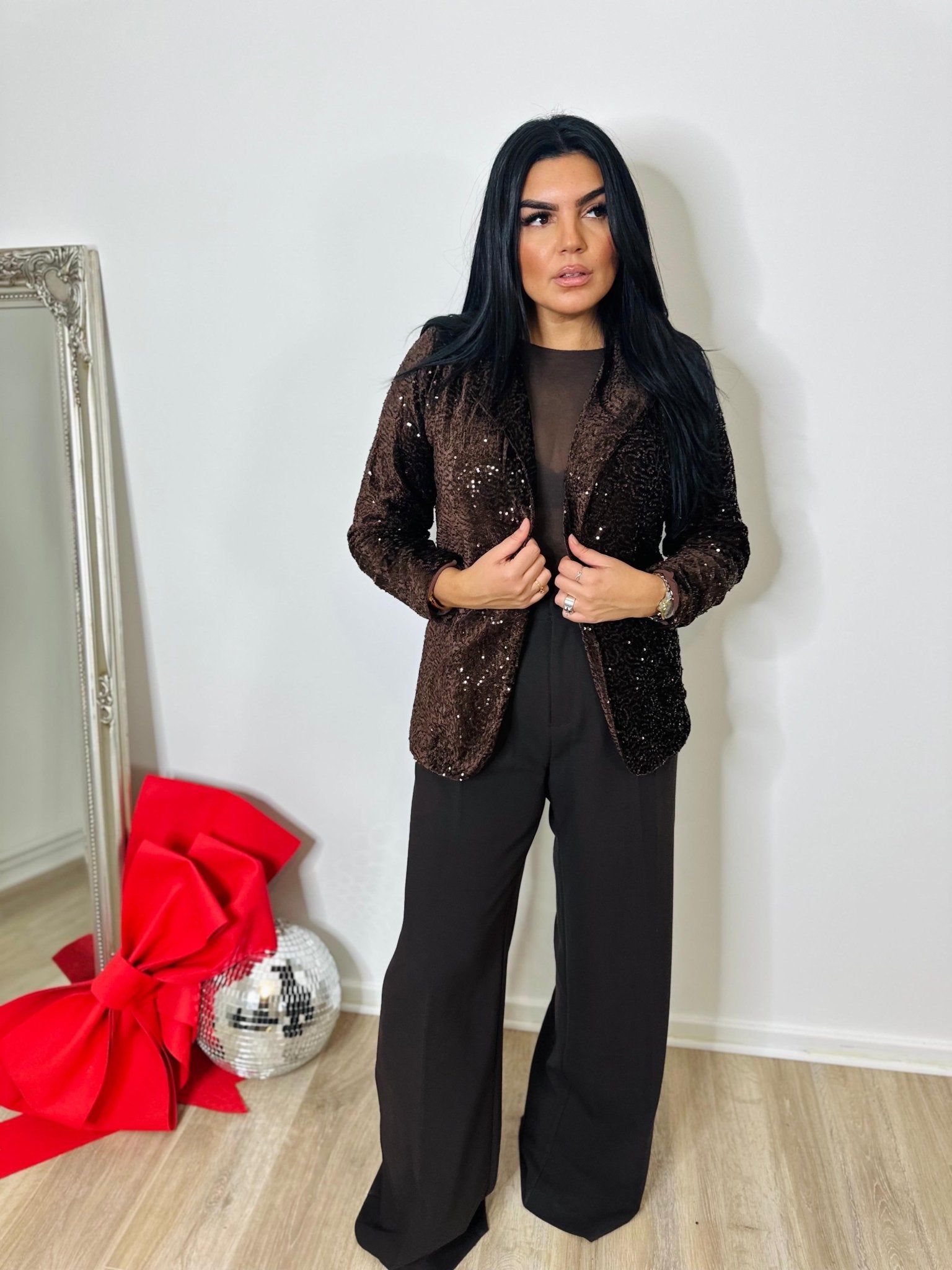 Blazer velours sequins – Chocolat