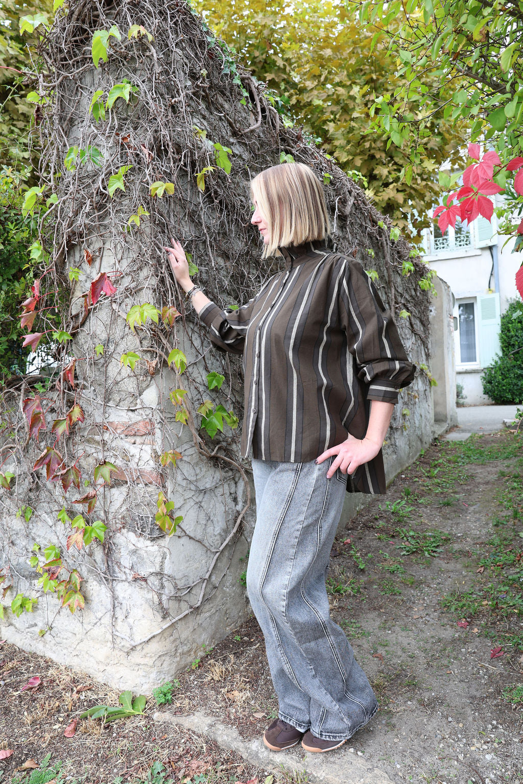 Chemise à rayures Kaki