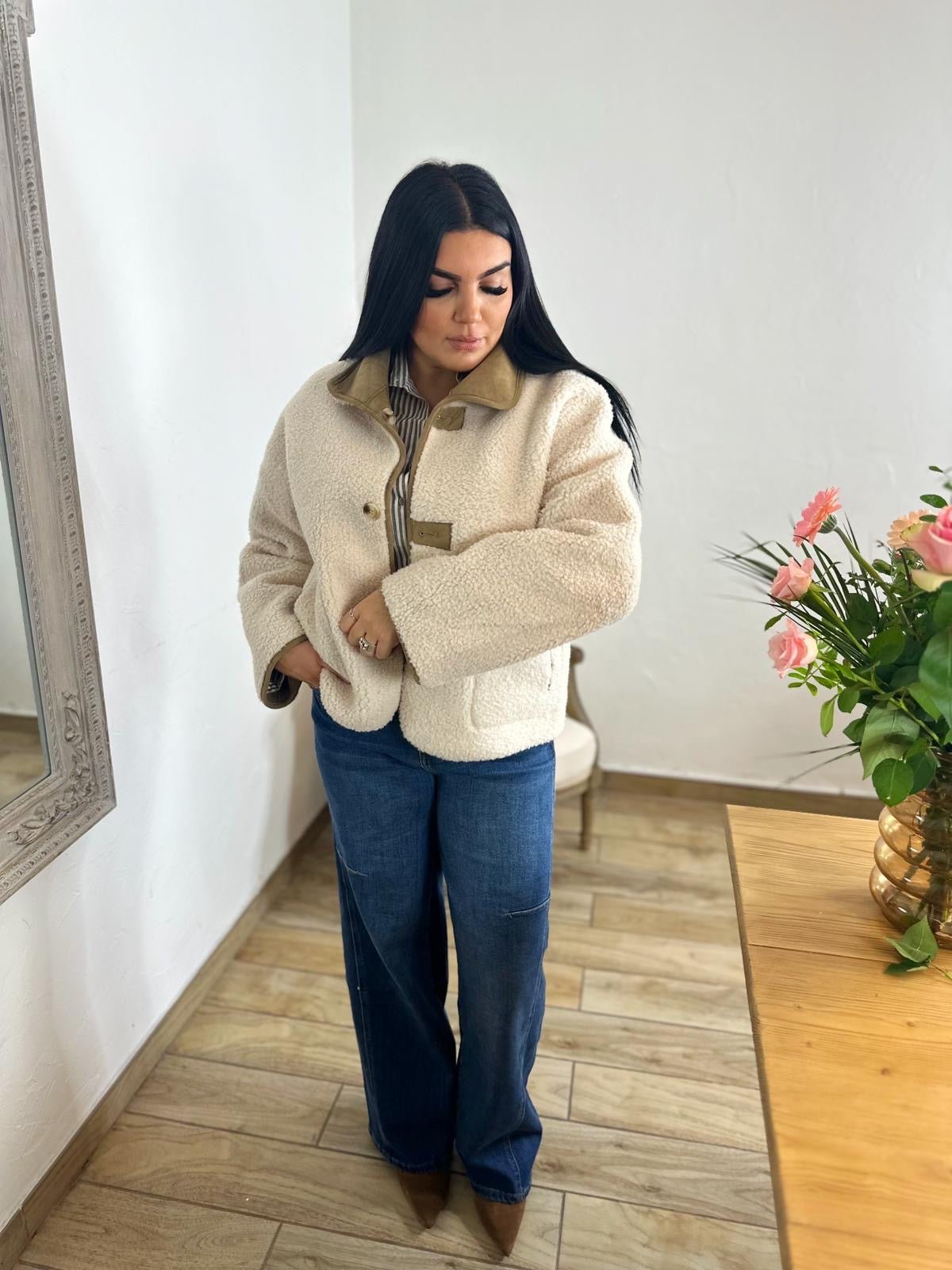 Veste Réversible – Mouton Doux & Suédine Taupe