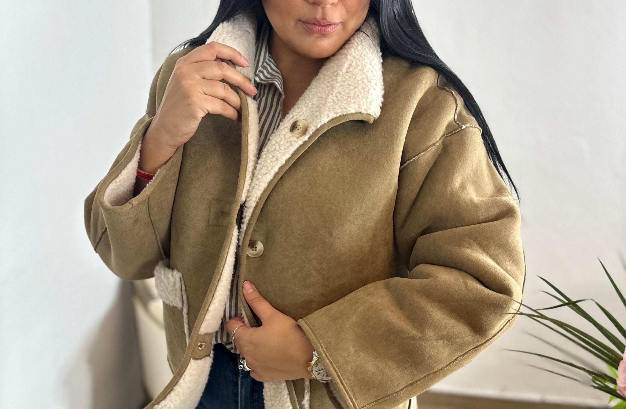 Veste Réversible – Mouton Doux & Suédine Taupe