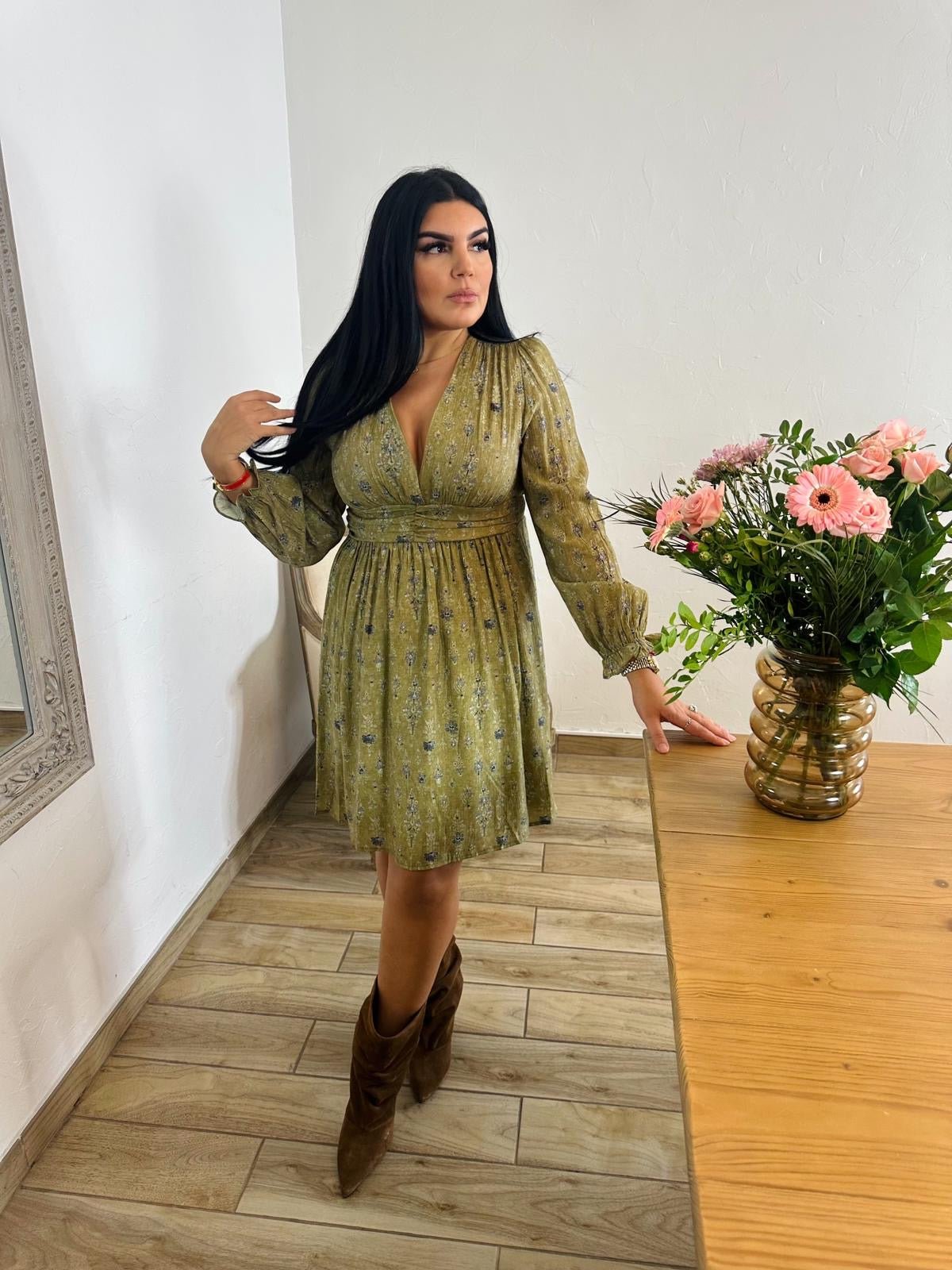 Robe Bohème Verte à Motifs – Féminine & Élégante