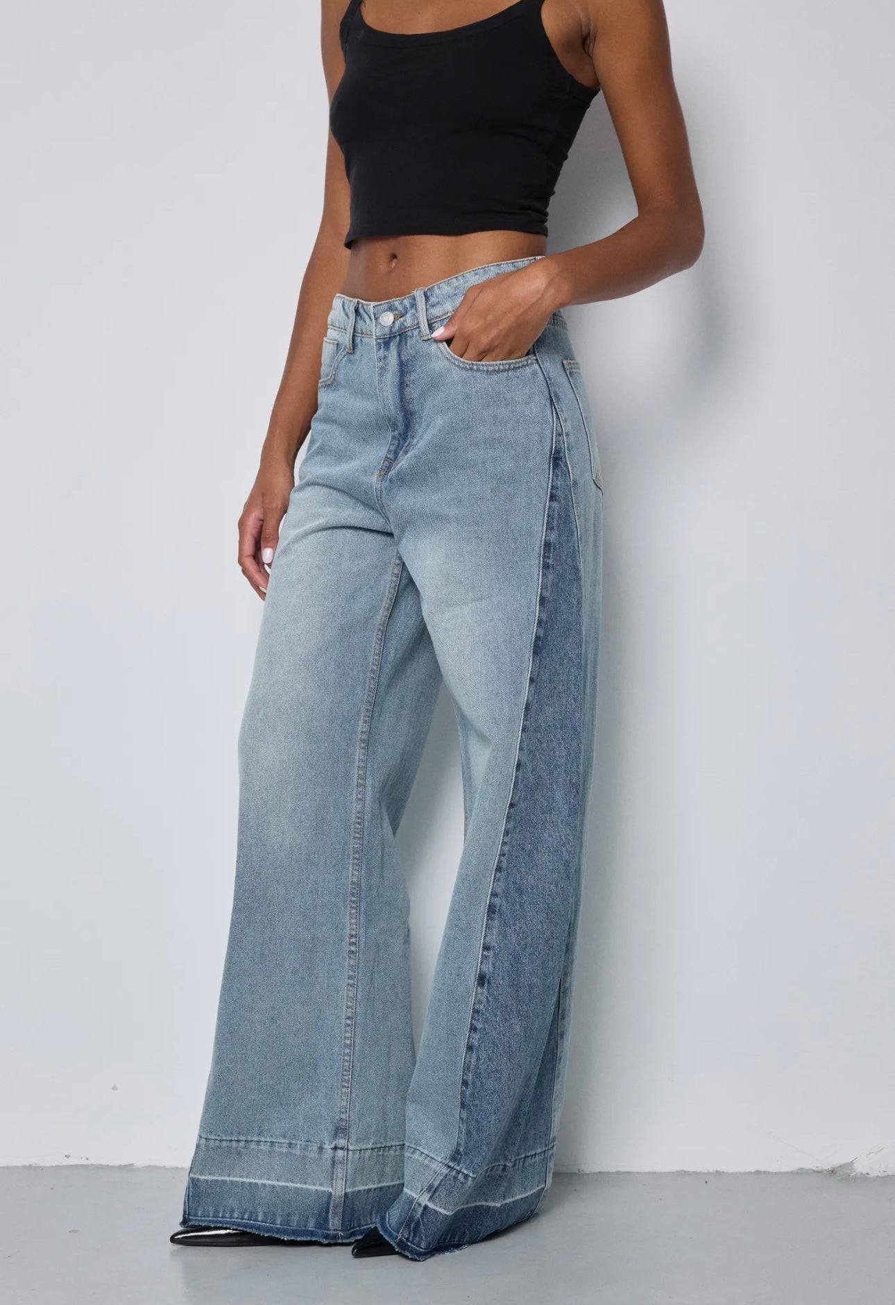 Jean Wide Leg Bicolore – Effet Patchwork