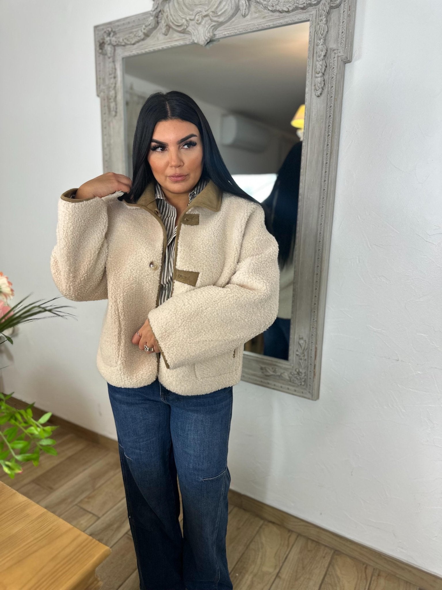 Veste Réversible – Mouton Doux & Suédine Taupe