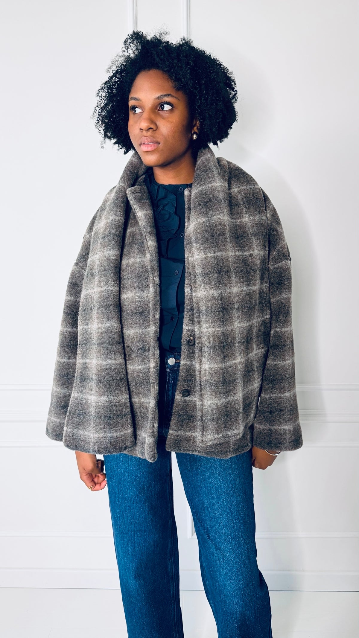 Veste en laine mélangée avec écharpe intégrée