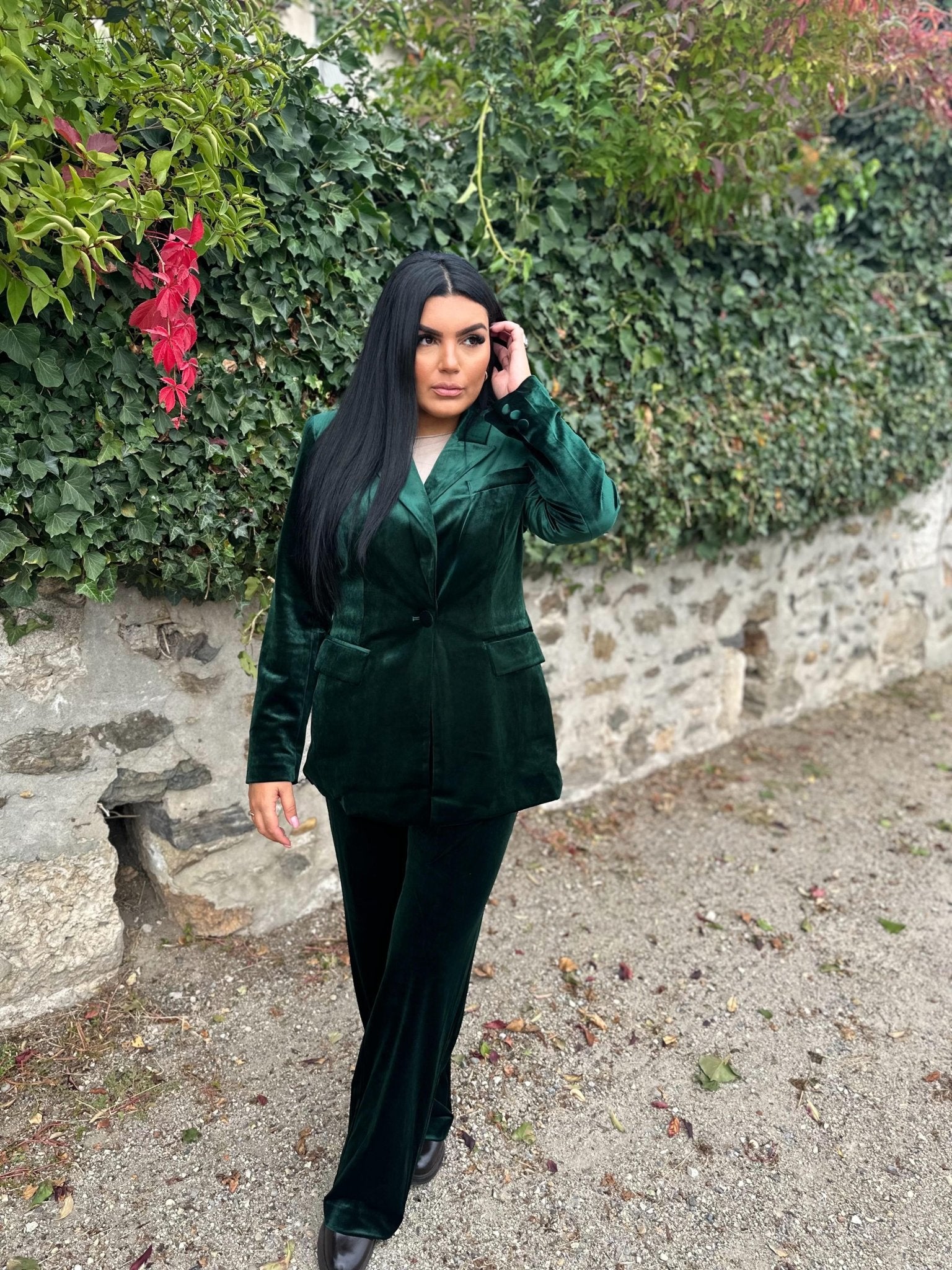 Tailleur vert en velours