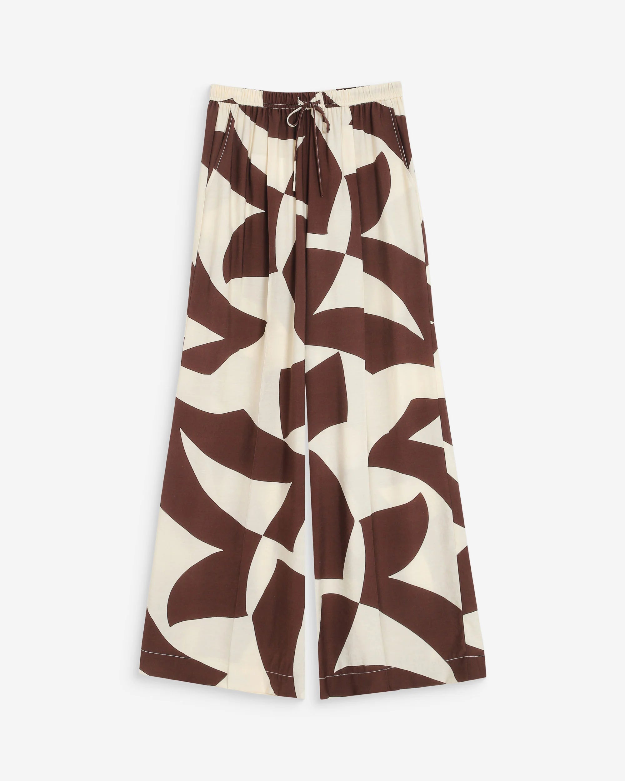 Pantalon large taille ajustable motif graphique chocolat