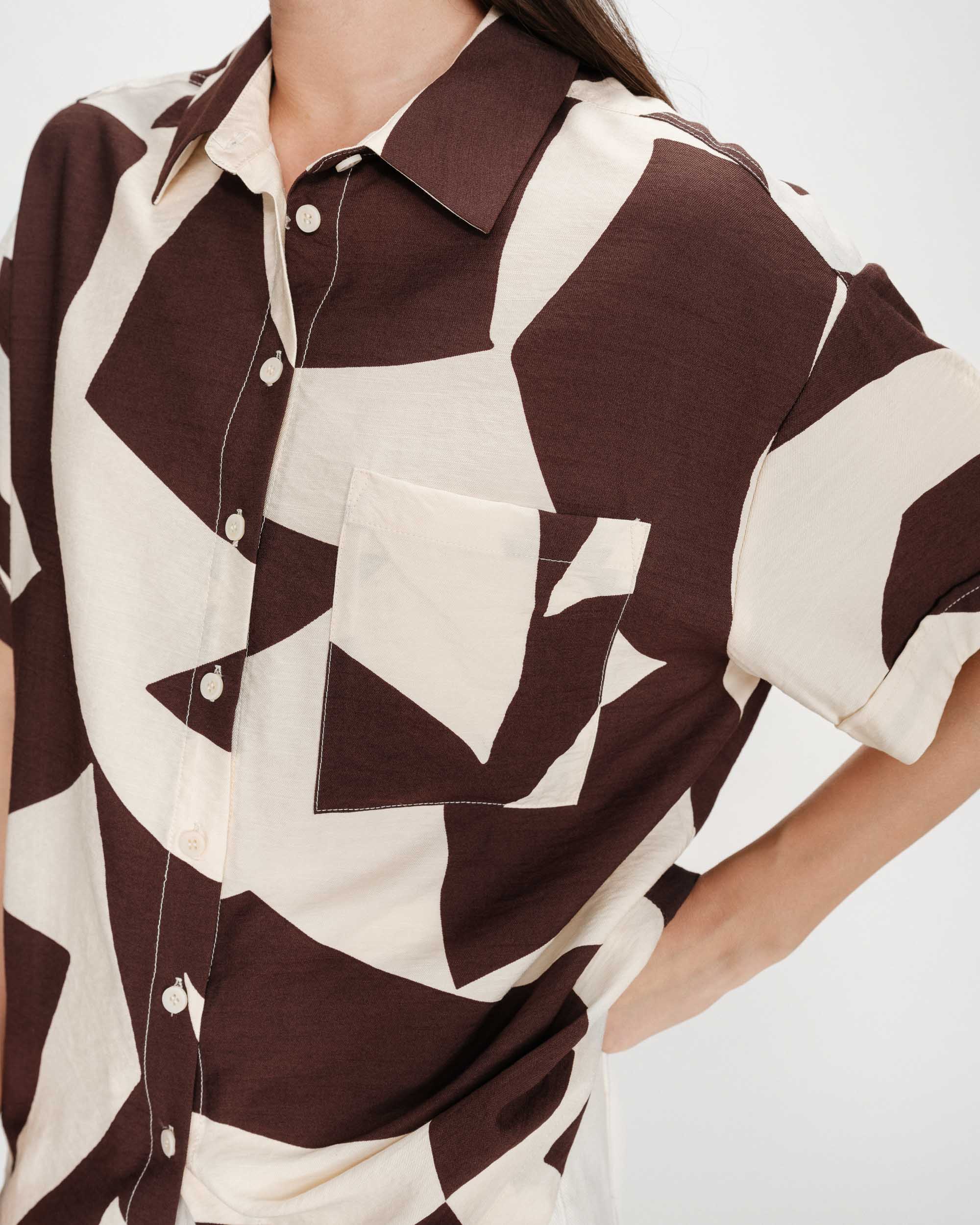 Chemise GRACE & MILA imprimée graphique chocolat
