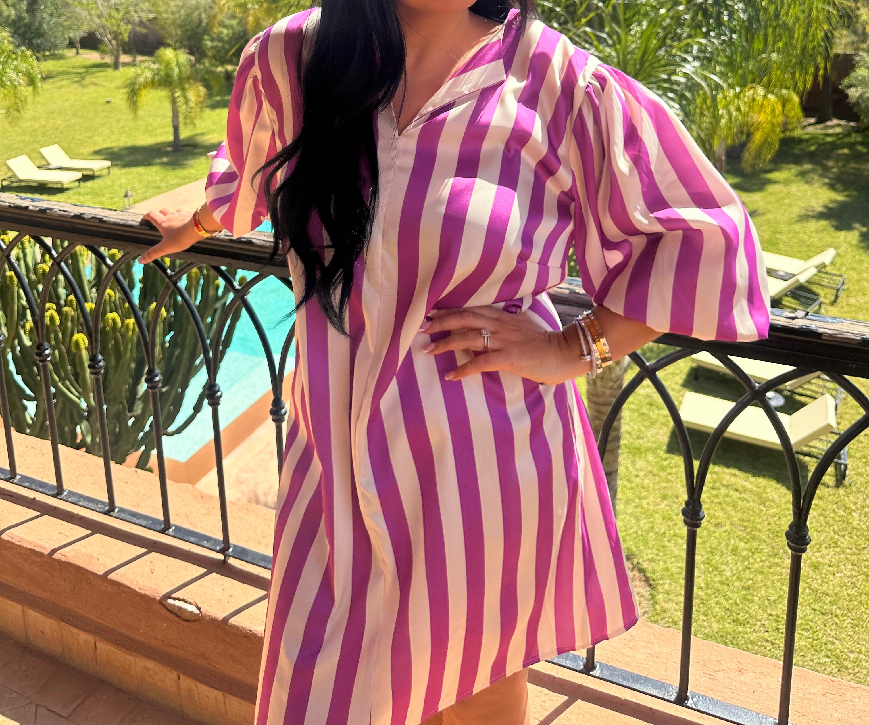 Robe courte rayée bohème – Fabrication française