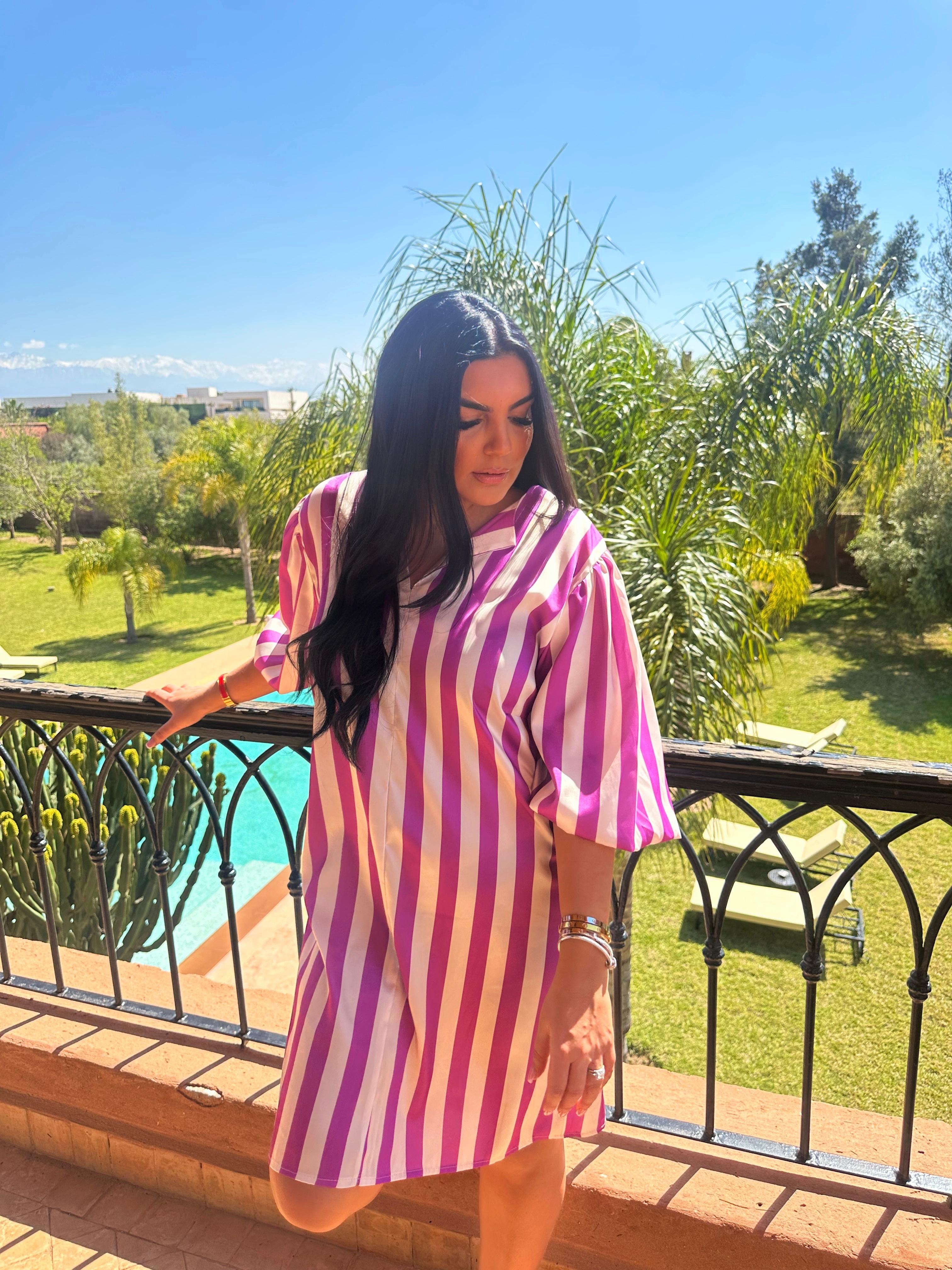 Robe courte rayée bohème – Fabrication française