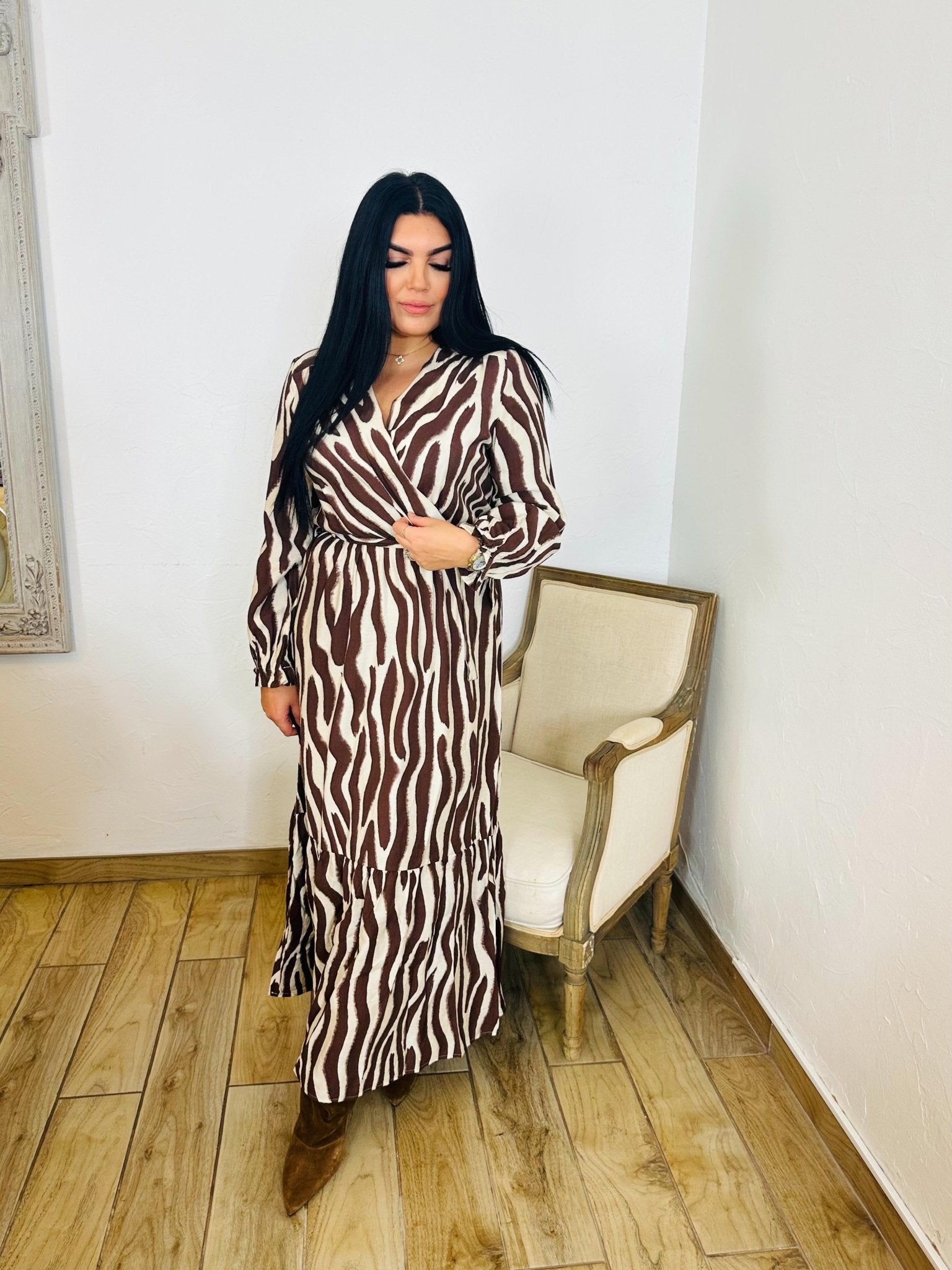 Robe imprimé zébré marron 