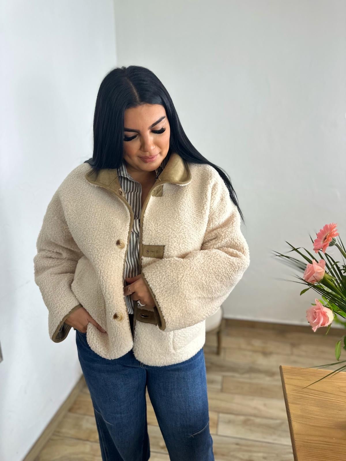 Veste Réversible – Mouton Doux & Suédine Taupe