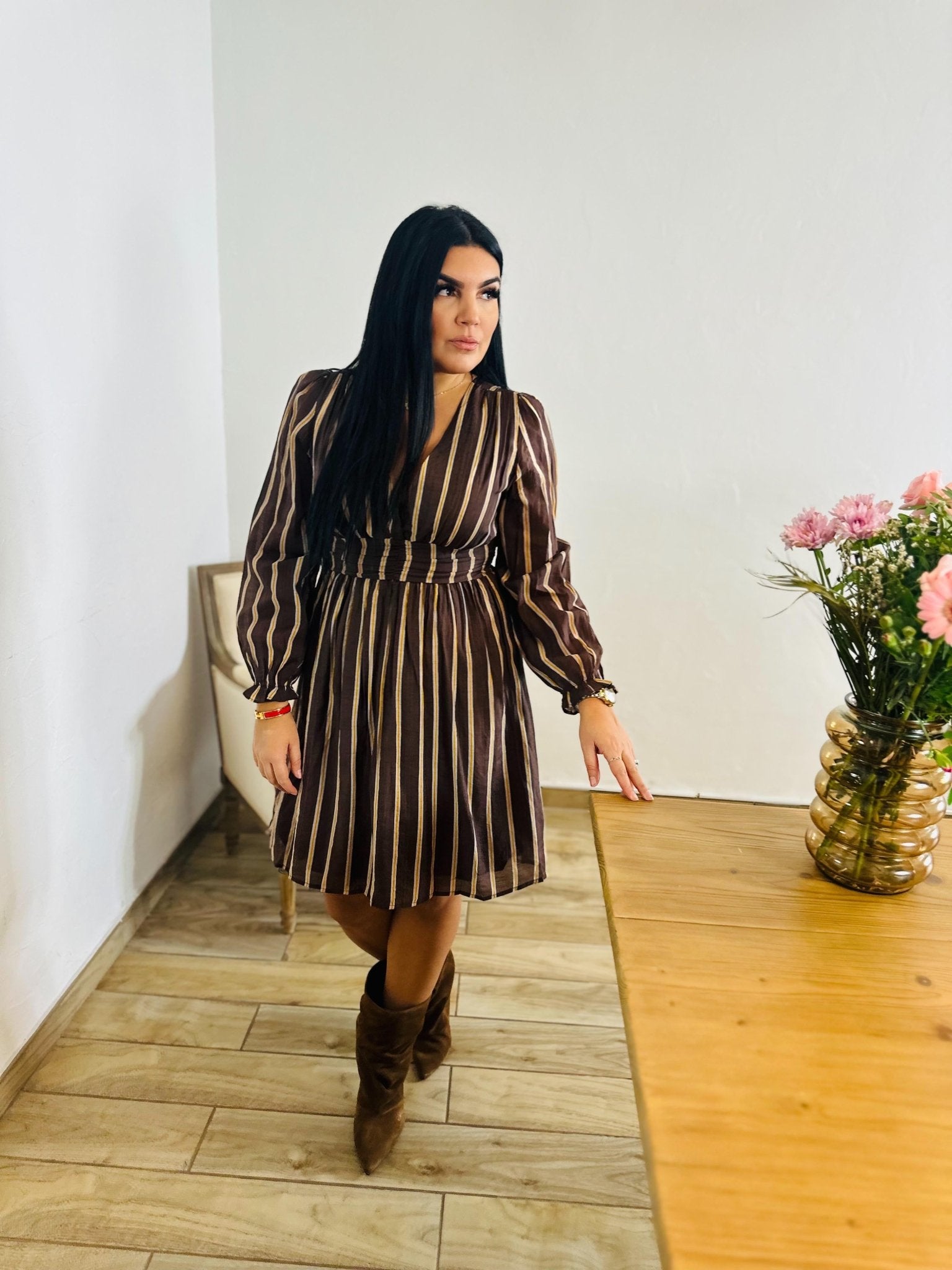 Robe courte à rayures chocolat