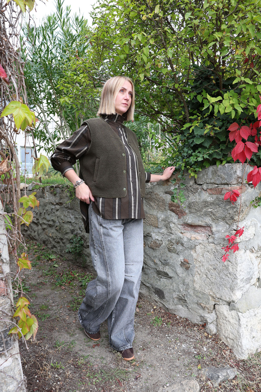 Chemise à rayures Kaki