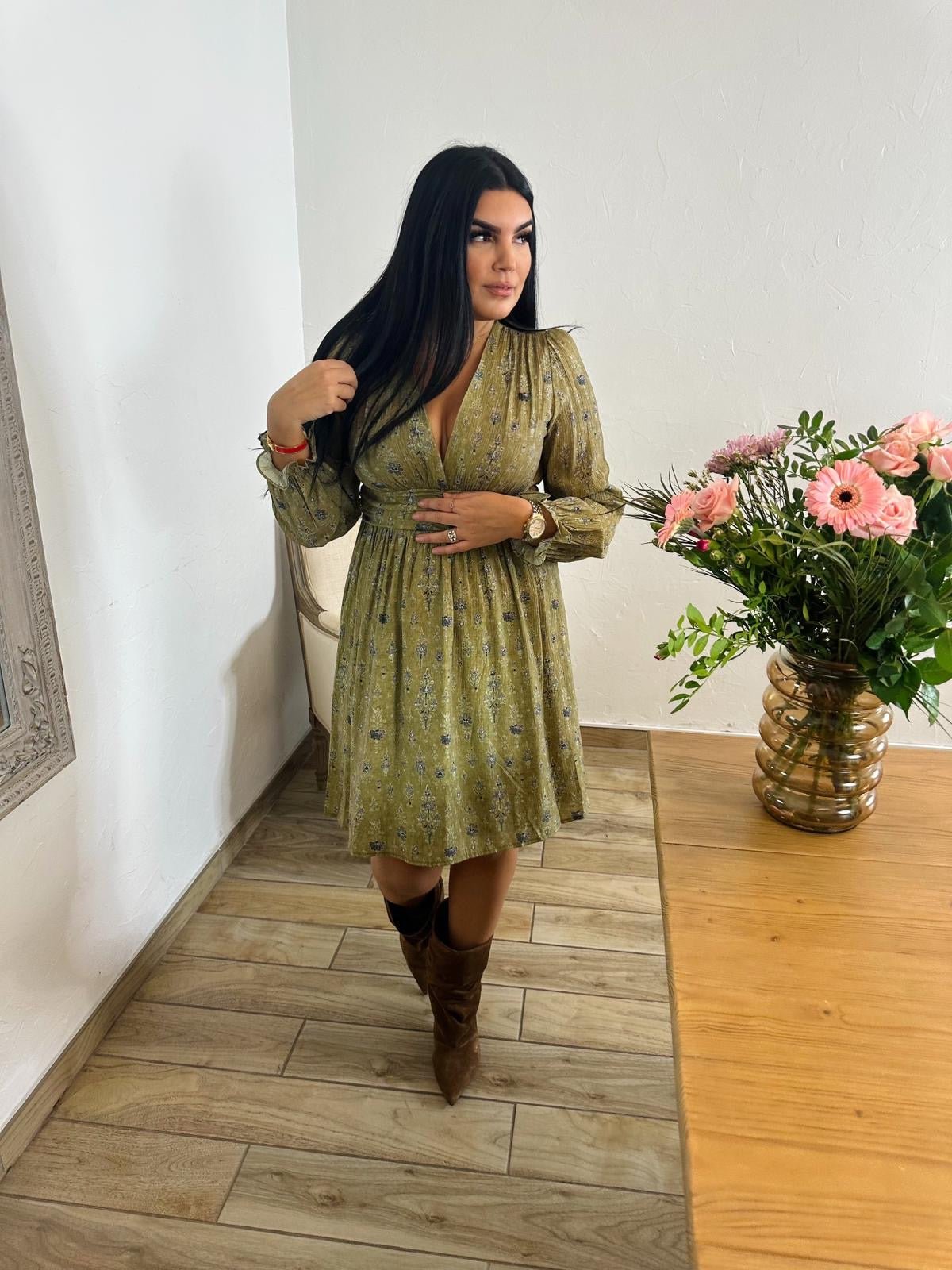 Robe Bohème Verte à Motifs – Féminine & Élégante