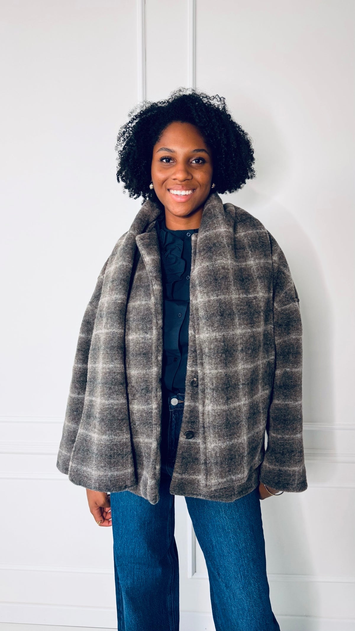 Veste en laine mélangée avec écharpe intégrée